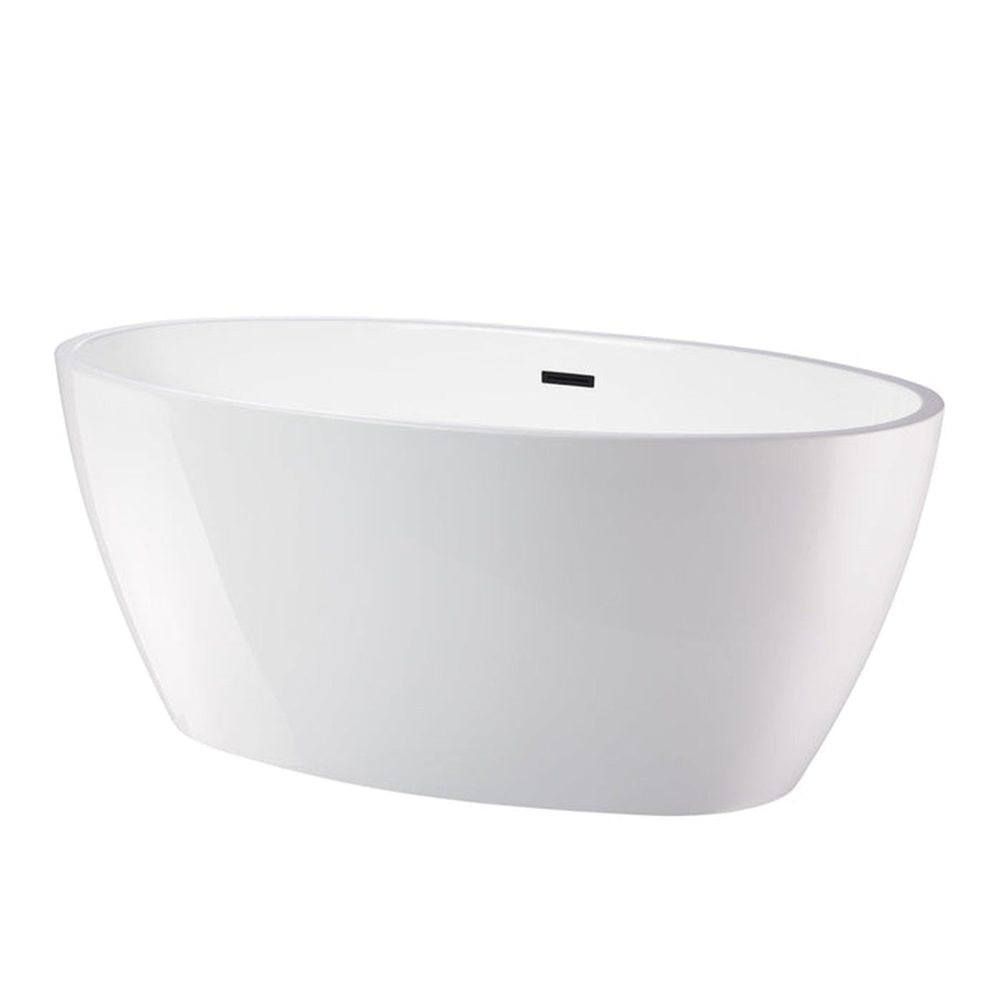 Vanity Art 55" x 32" White Acrylic Freestanding Contemporary Design Soaking Bathtub With Matte Black Slotted Overflow & Pop-up Drain