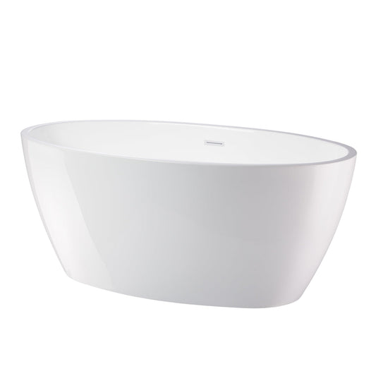 Vanity Art 55" x 32" White Acrylic Freestanding Contemporary Design Soaking Bathtub With Pure White Slotted Overflow & Pop-up Drain