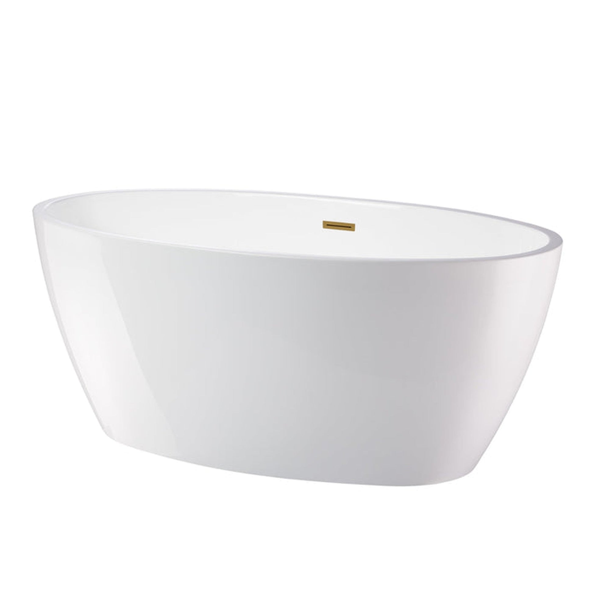 Vanity Art 55" x 32" White Acrylic Freestanding Contemporary Design Soaking Bathtub With Titanium Gold Slotted Overflow & Pop-up Drain