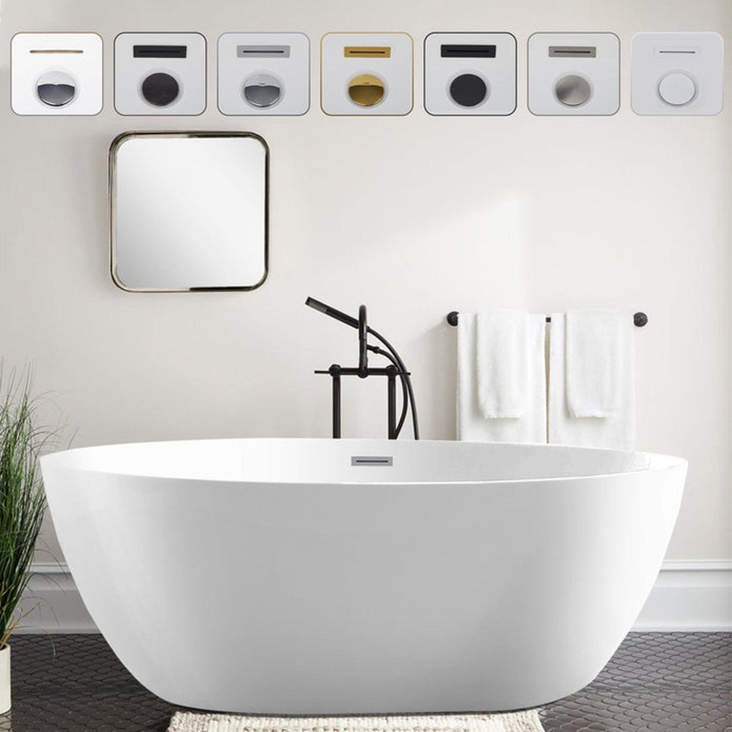 Vanity Art 55" x 32" White Contemporary Design Soaking Bathtub With Polished Chrome Slotted Overflow and Pop-up Drain