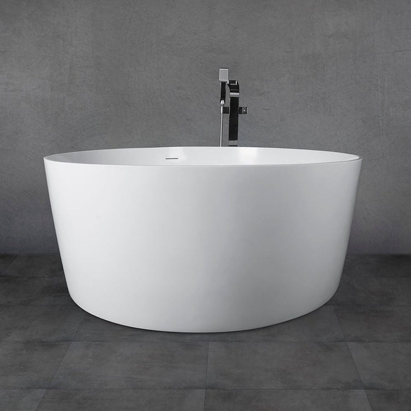 Vanity Art 55" x 55" White Glossy Finish Freestanding Solid Surface Resin Stone Bathtub With Slotted Overflow and Pop-up Drain