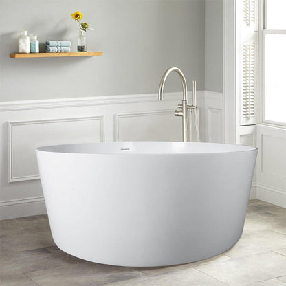 Vanity Art 55" x 55" White Glossy Finish Freestanding Solid Surface Resin Stone Bathtub With Slotted Overflow and Pop-up Drain