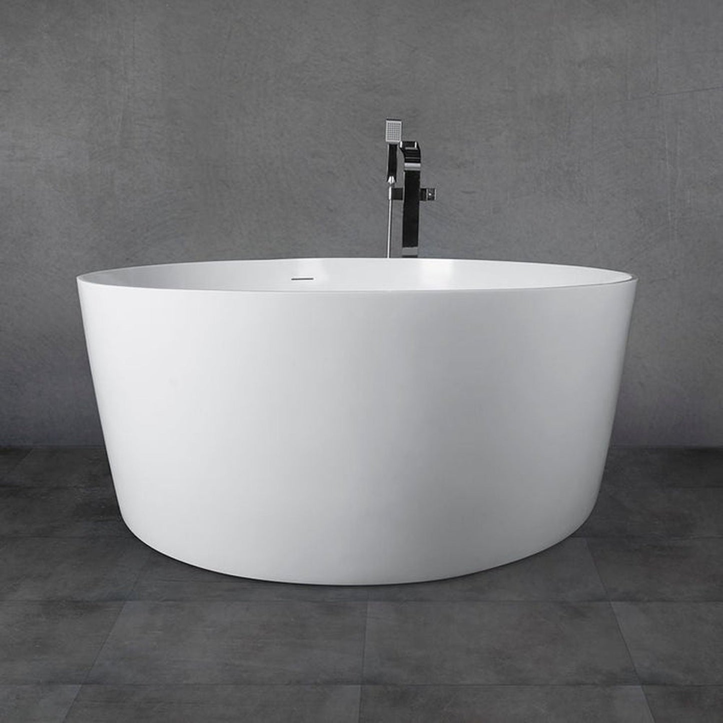 Vanity Art 55" x 55" White Matte Finish Freestanding Solid Surface Resin Stone Bathtub With Slotted Overflow and Pop-up Drain