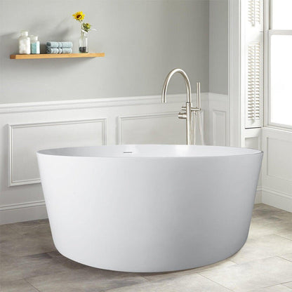 Vanity Art 55" x 55" White Matte Finish Freestanding Solid Surface Resin Stone Bathtub With Slotted Overflow and Pop-up Drain