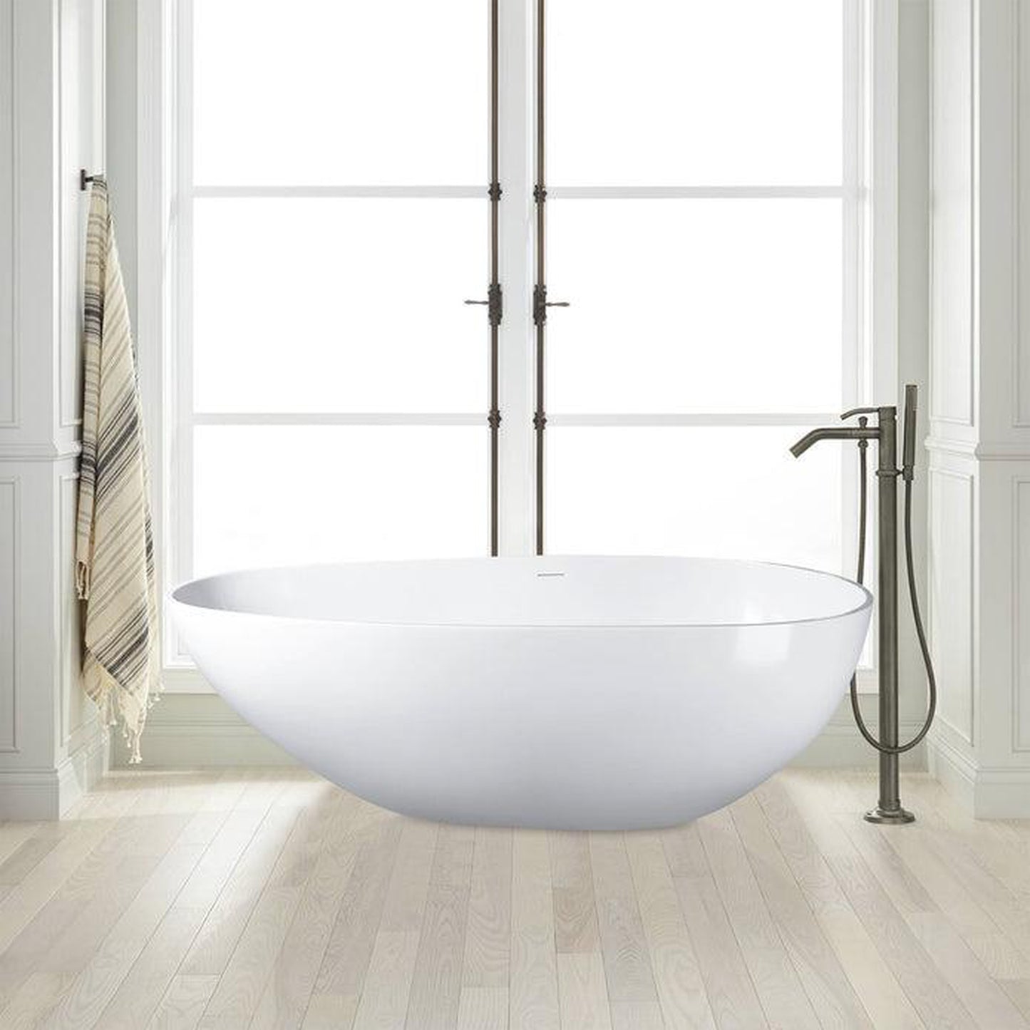 Vanity Art 59" Glossy White Contemporary Design Soaking Tub With Overflow and Pop-up Drain