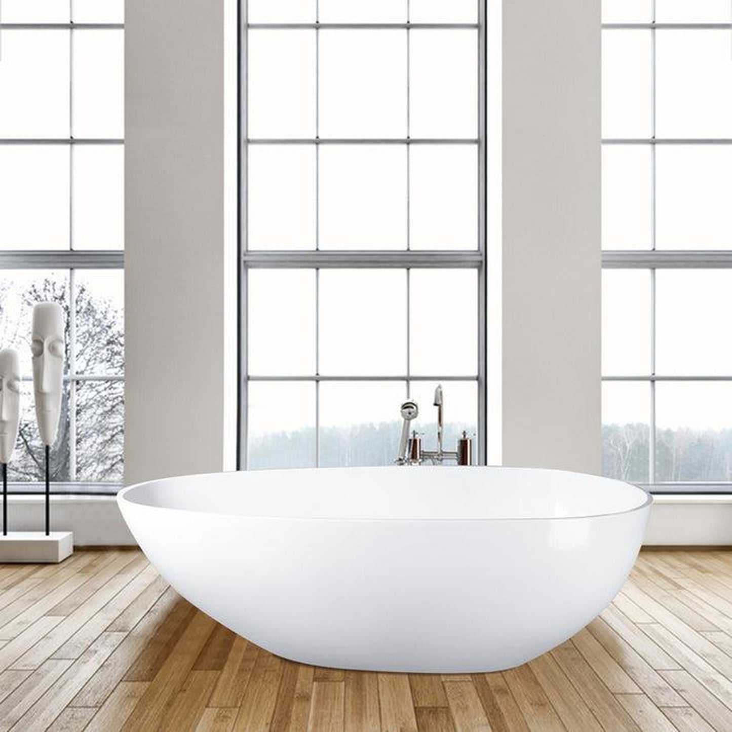 Vanity Art 59" Glossy White Contemporary Design Soaking Tub With Overflow and Pop-up Drain