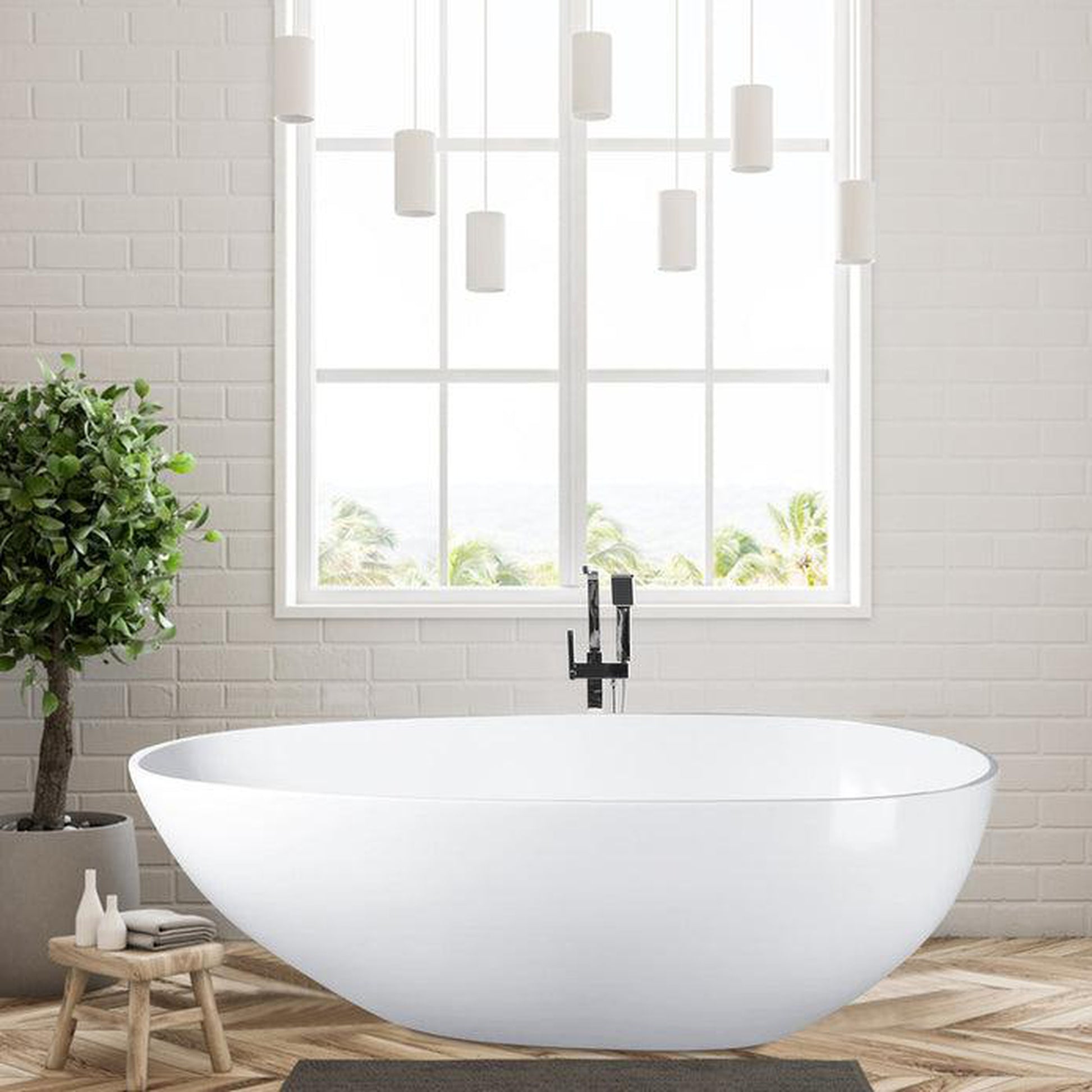 Vanity Art 59" Glossy White Contemporary Design Soaking Tub With Overflow and Pop-up Drain