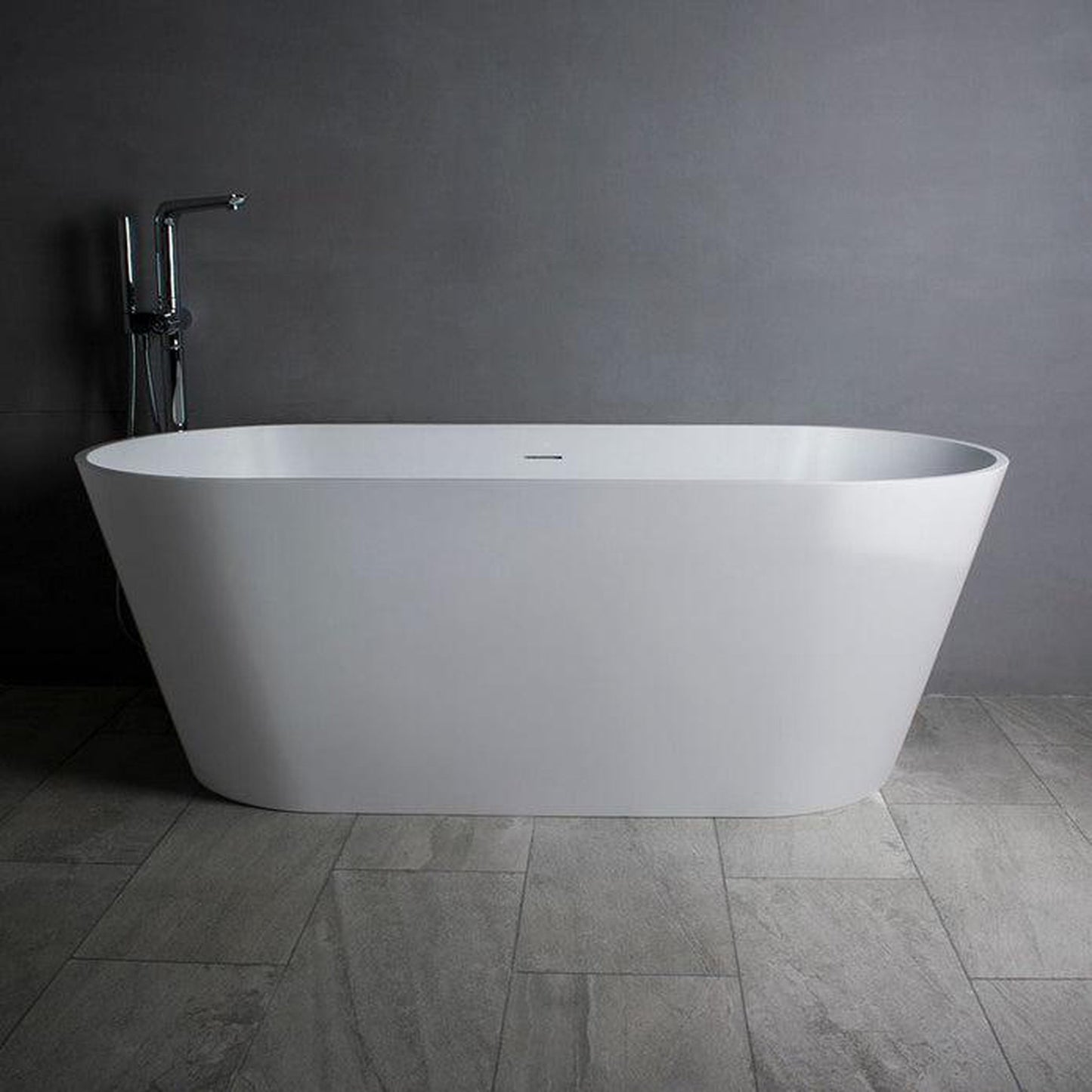 Vanity Art 59" Glossy White Solid Surface Resin Stone Freestanding Bathtub With Overflow and Pop-up Drain