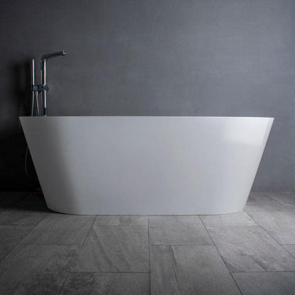 Vanity Art 59" Glossy White Solid Surface Resin Stone Freestanding Bathtub With Overflow and Pop-up Drain