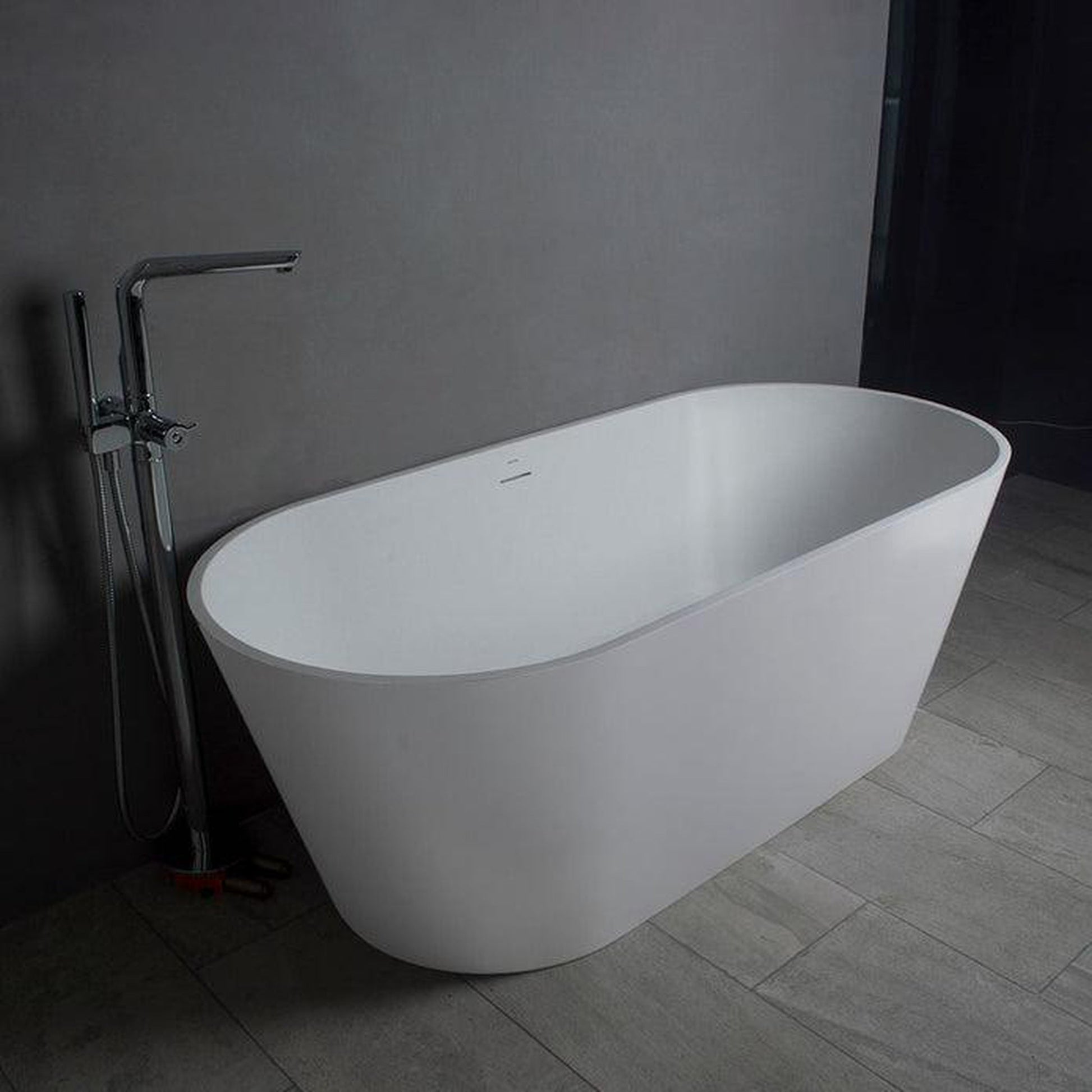 Vanity Art 59" Glossy White Solid Surface Resin Stone Freestanding Bathtub With Overflow and Pop-up Drain