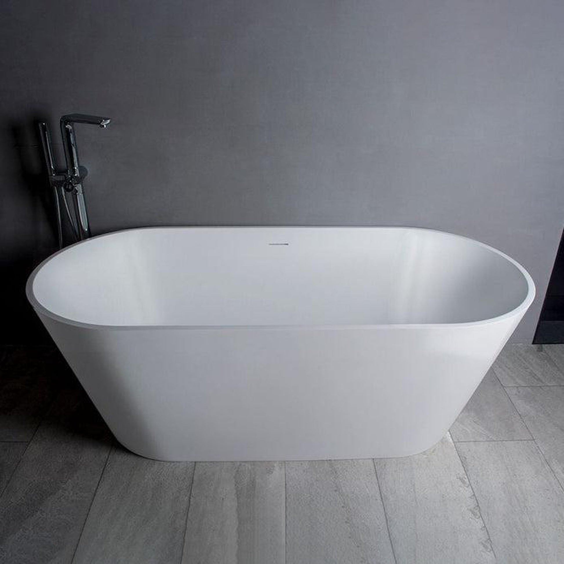 Vanity Art 59" Glossy White Solid Surface Resin Stone Freestanding Bathtub With Overflow and Pop-up Drain