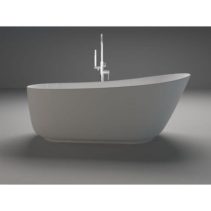 Vanity Art 59" Glossy White Solid Surface Resin Stone Freestanding Flatbottom Bathtub With Overflow and Pop-up Drain