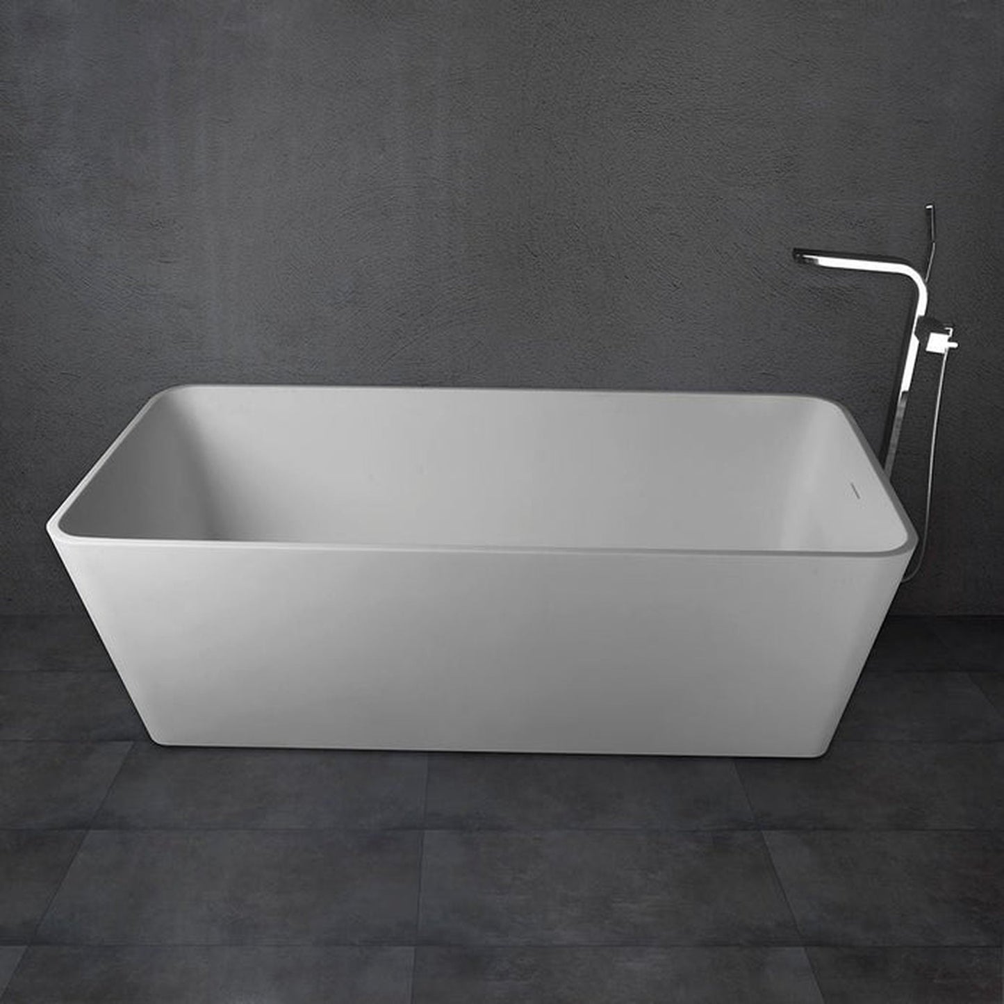 Vanity Art 59" Glossy White Solid Surface Resin Stone Freestanding Soaking Tub With Slotted Overflow and Pop-up Drain