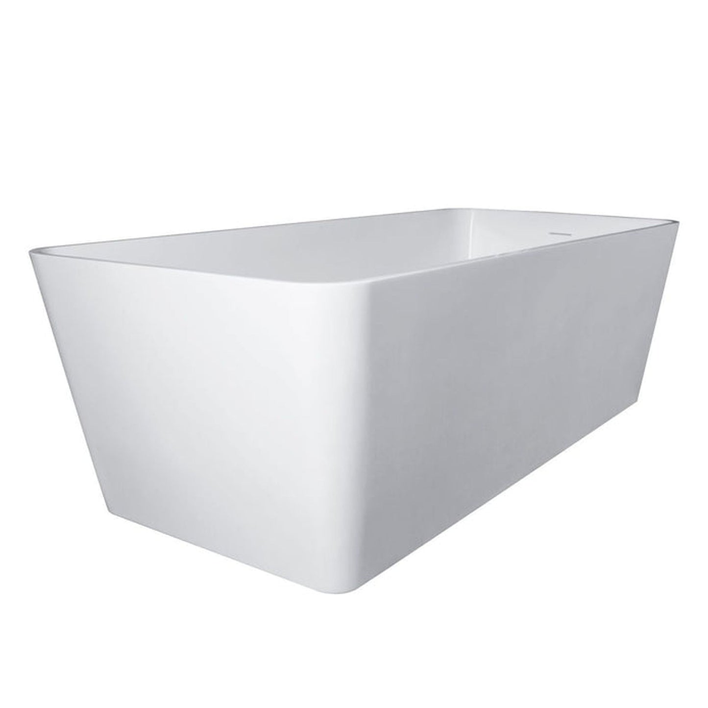 Vanity Art 59" Glossy White Solid Surface Resin Stone Freestanding Soaking Tub With Slotted Overflow and Pop-up Drain