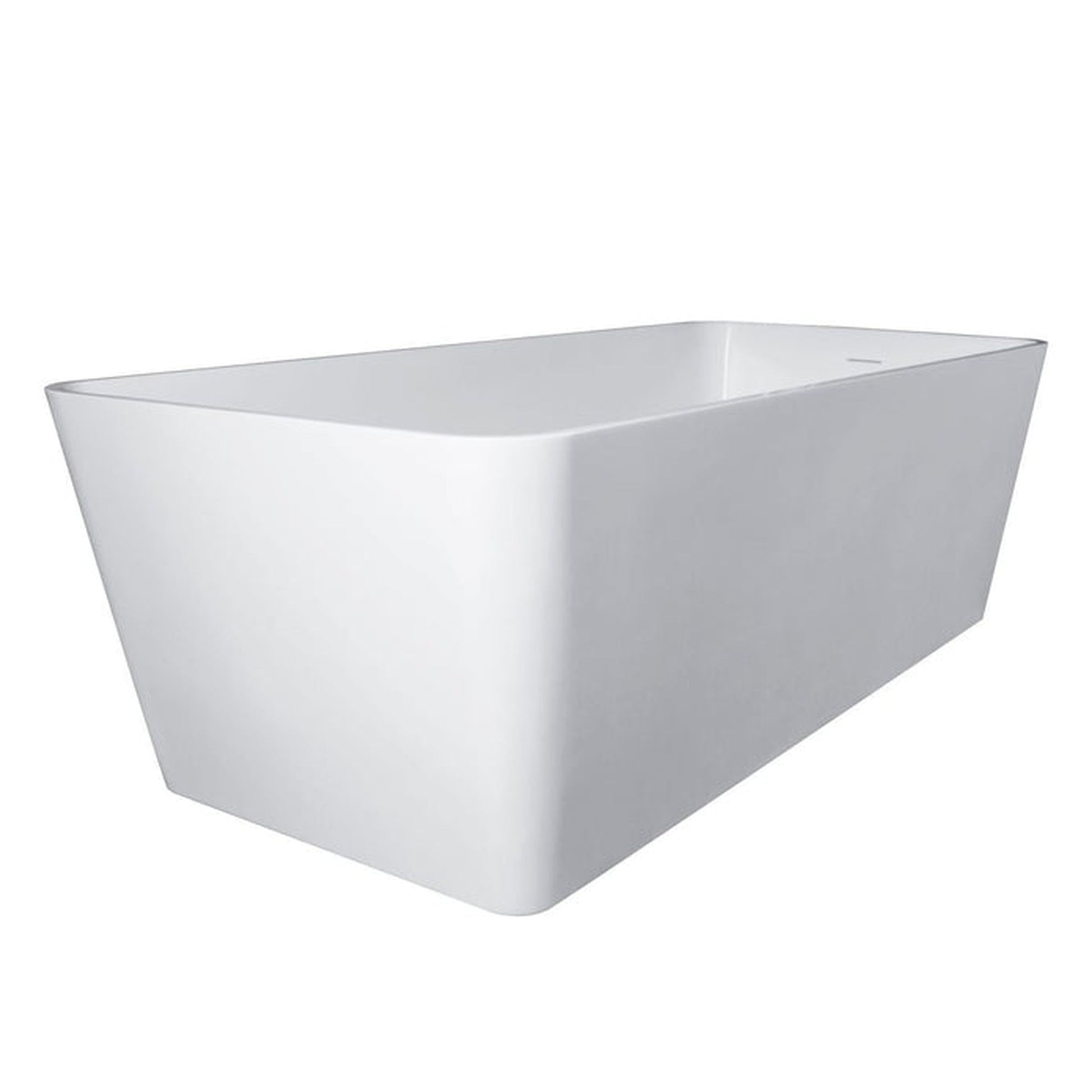 Vanity Art 59" Glossy White Solid Surface Resin Stone Freestanding Soaking Tub With Slotted Overflow and Pop-up Drain