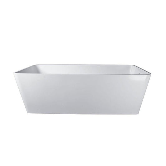 Vanity Art 59" Glossy White Solid Surface Resin Stone Freestanding Soaking Tub With Slotted Overflow and Pop-up Drain