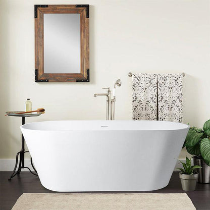 Vanity Art 59" Matte White Solid Surface Resin Stone Freestanding Bathtub With Overflow and Pop-up Drain