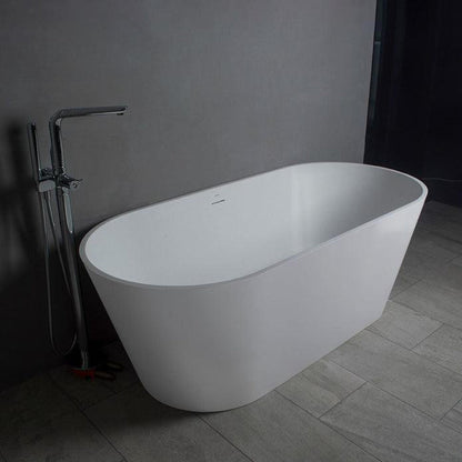 Vanity Art 59" Matte White Solid Surface Resin Stone Freestanding Bathtub With Overflow and Pop-up Drain