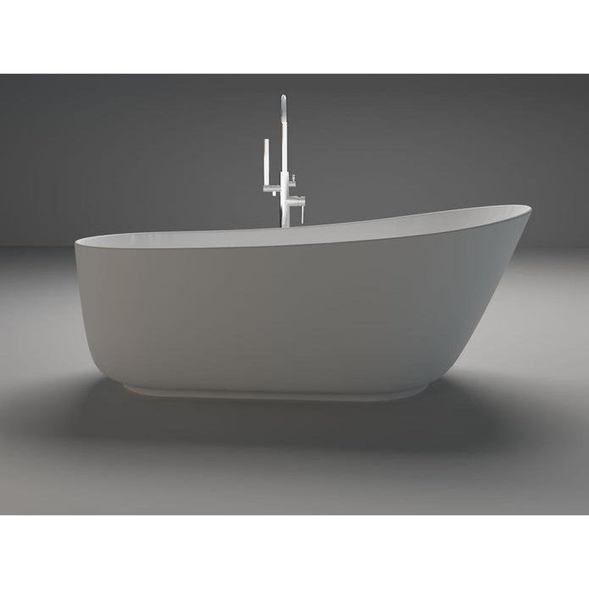 Vanity Art 59" Matte White Solid Surface Resin Stone Freestanding Flatbottom Bathtub With Overflow and Pop-up Drain