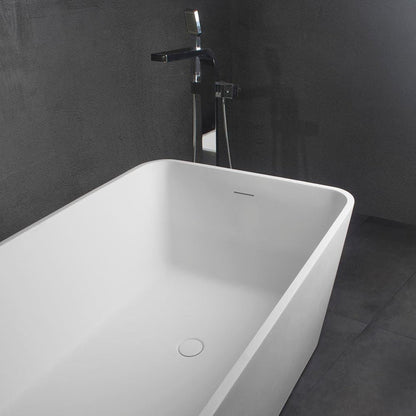 Vanity Art 59" Matte White Solid Surface Resin Stone Freestanding Soaking Tub With Slotted Overflow and Pop-up Drain