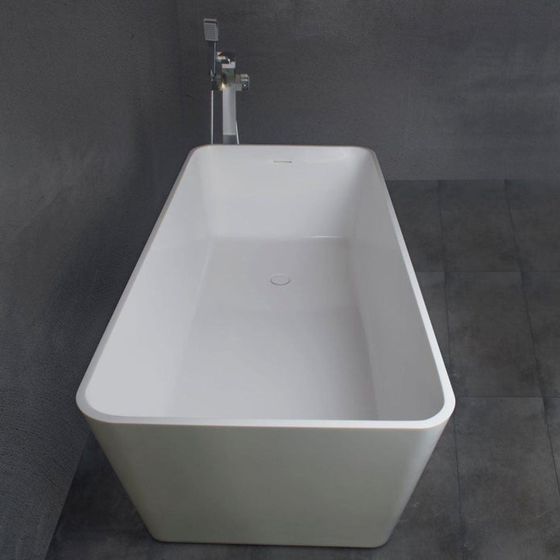 Vanity Art 59" Matte White Solid Surface Resin Stone Freestanding Soaking Tub With Slotted Overflow and Pop-up Drain