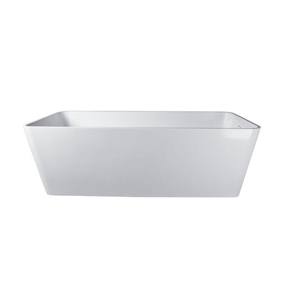 Vanity Art 59" Matte White Solid Surface Resin Stone Freestanding Soaking Tub With Slotted Overflow and Pop-up Drain