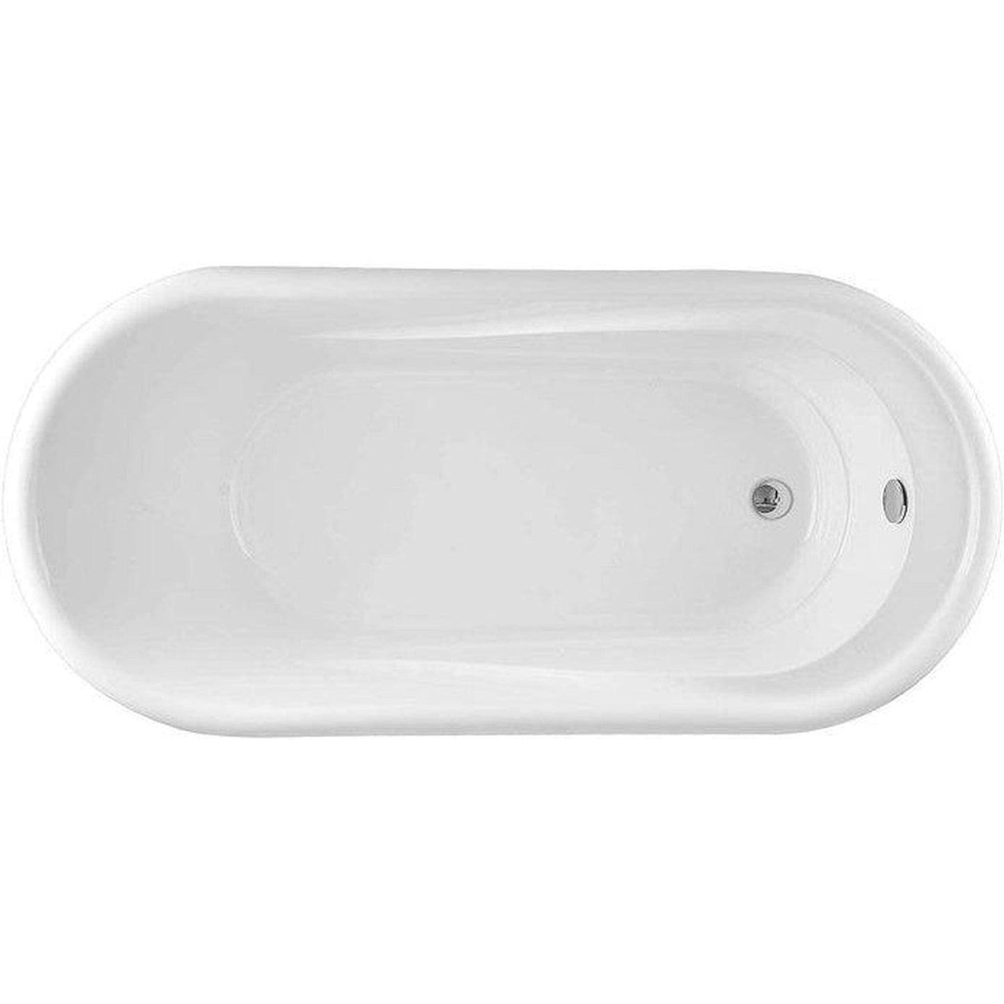 Vanity Art 59" W x 23" H White Acrylic Freestanding Bathtub With Polished Chrome Round Overflow and Pop-up Drain