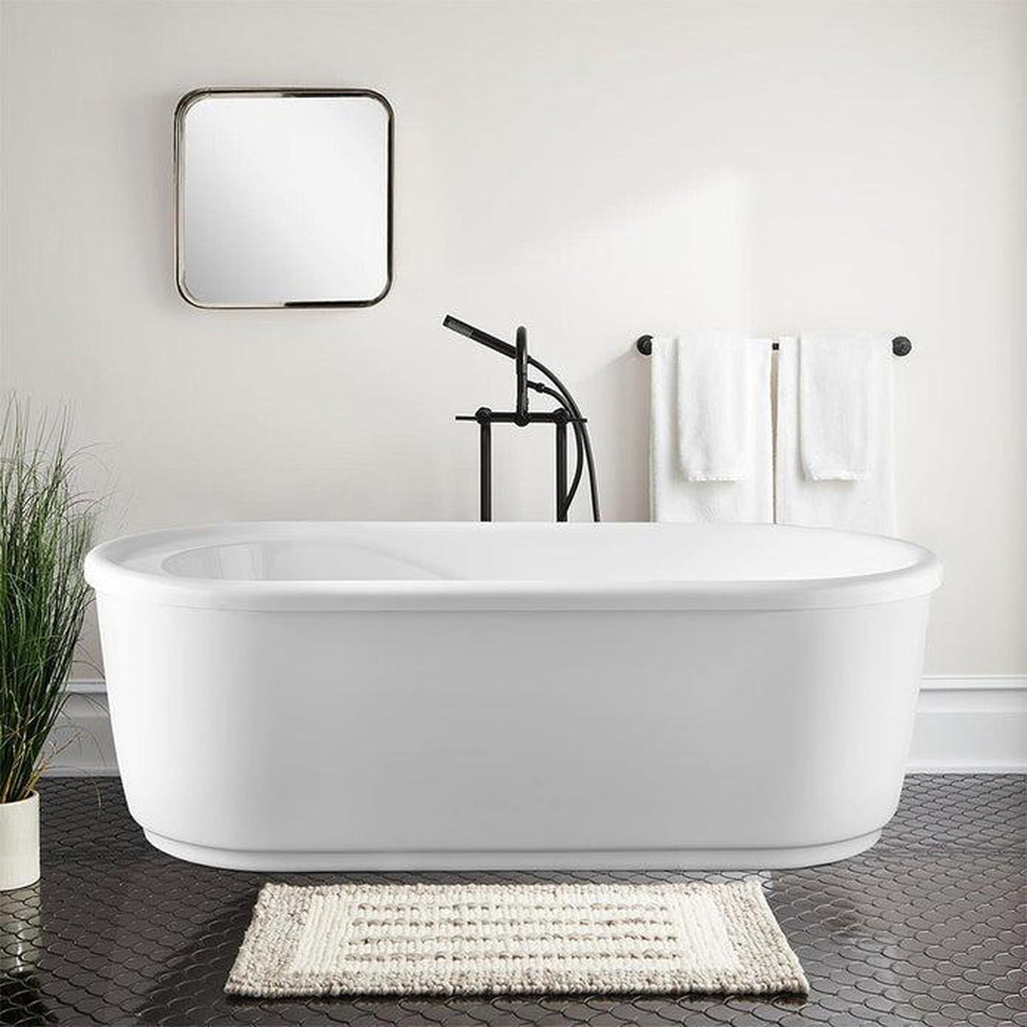 Vanity Art 59" W x 23" H White Acrylic Freestanding Bathtub With Polished Chrome Round Overflow and Pop-up Drain