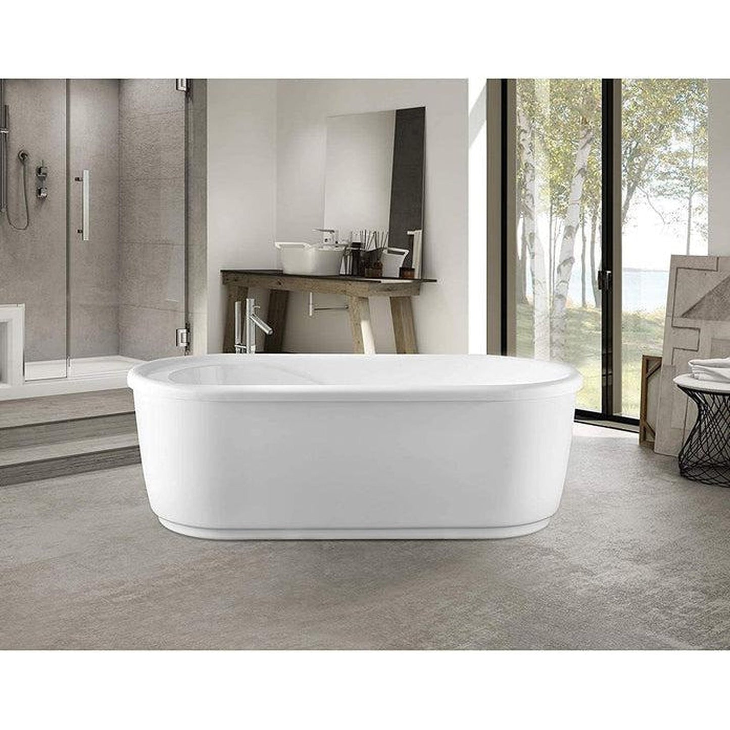 Vanity Art 59" W x 23" H White Acrylic Freestanding Bathtub With Polished Chrome Round Overflow and Pop-up Drain