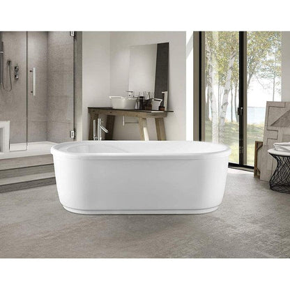 Vanity Art 59" W x 23" H White Acrylic Freestanding Bathtub With Polished Chrome Round Overflow and Pop-up Drain