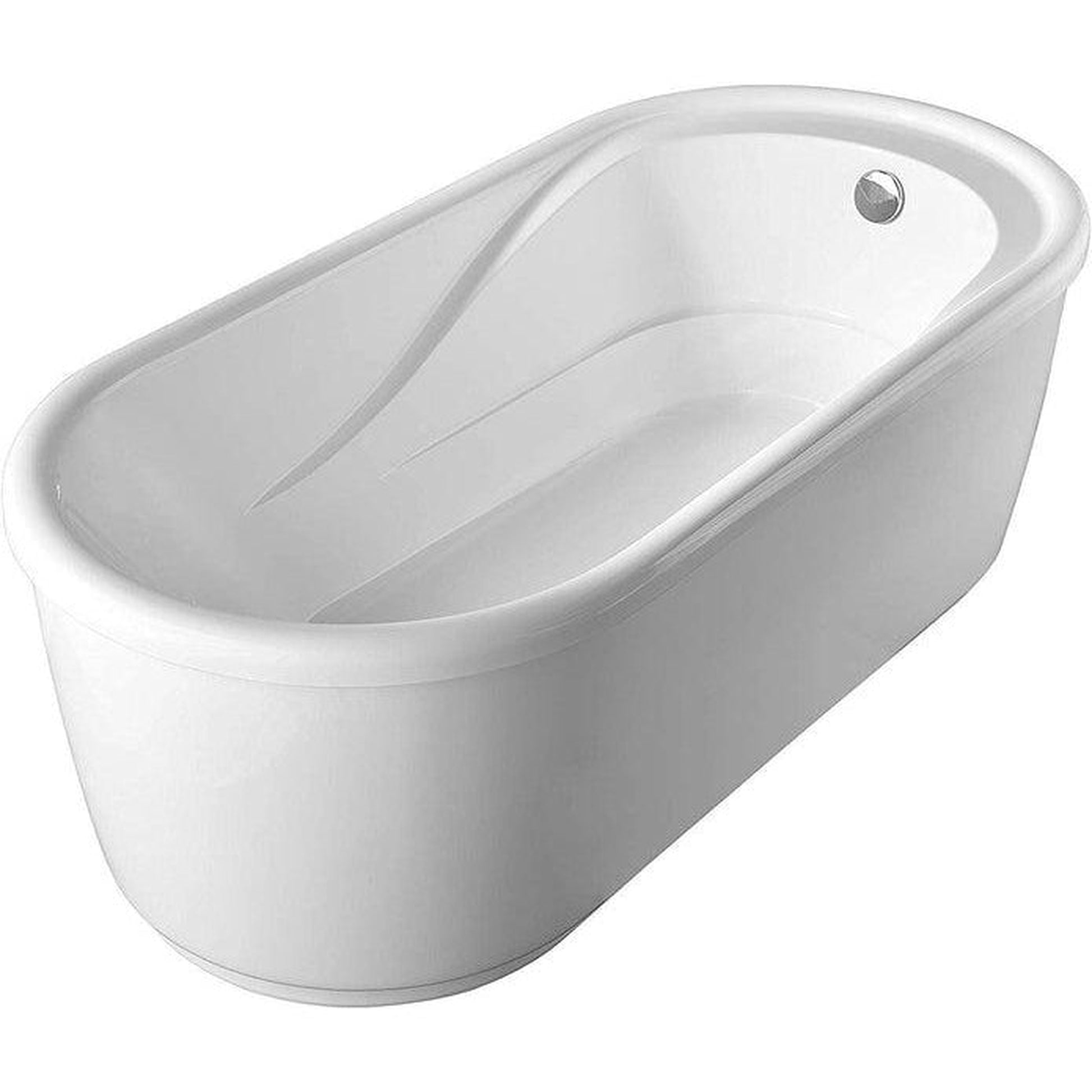 Vanity Art 59" W x 23" H White Acrylic Freestanding Bathtub With Polished Chrome Round Overflow and Pop-up Drain