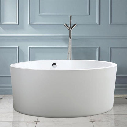 Vanity Art 59" White Acrylic Freestanding Bathtub With Chrome Pop-up Drain, Round Overflow and Flexible Drain Hose