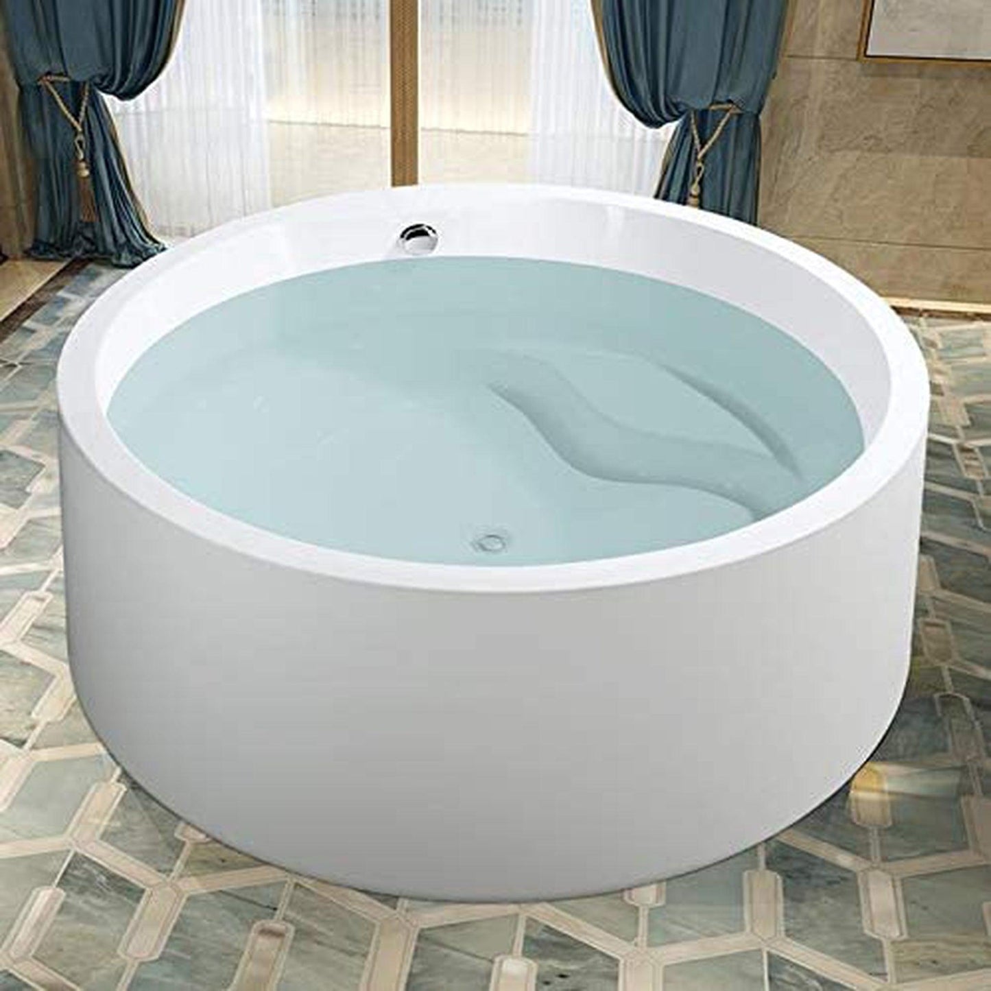 Vanity Art 59" White Acrylic Freestanding Bathtub With Chrome Pop-up Drain, Round Overflow and Flexible Drain Hose