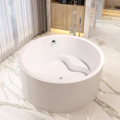 Vanity Art 59" White Acrylic Freestanding Bathtub With Chrome Pop-up Drain, Round Overflow and Flexible Drain Hose