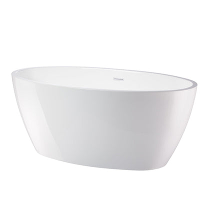 Vanity Art 59" x 22" White Acrylic Freestanding Contemporary Design Soaking Bathtub With Pure White Slotted Overflow & Pop-up Drain