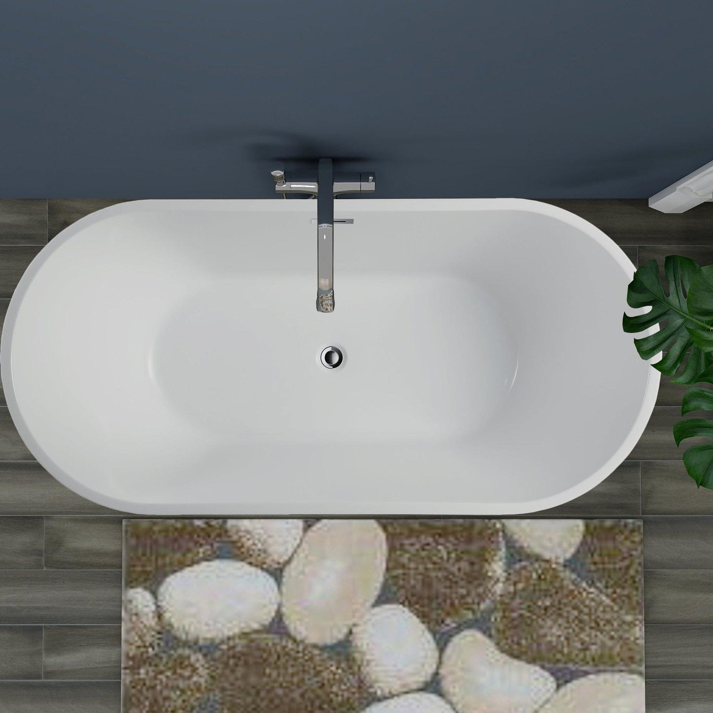Vanity Art 59" x 30" White Acrylic Freestanding Non-Slip Soaking Bathtub With Polished Chrome Drain Finish