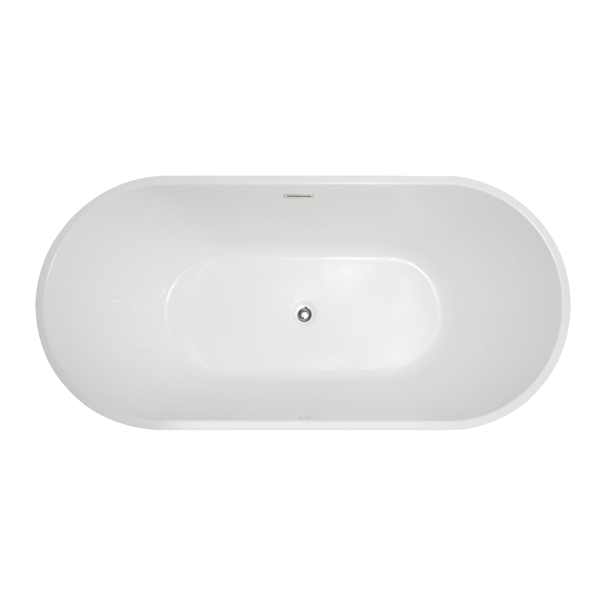 Vanity Art 59" x 30" White Acrylic Freestanding Non-Slip Soaking Bathtub With Polished Chrome Drain Finish