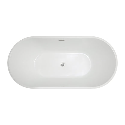 Vanity Art 59" x 30" White Acrylic Freestanding Non-Slip Soaking Bathtub With Polished Chrome Drain Finish