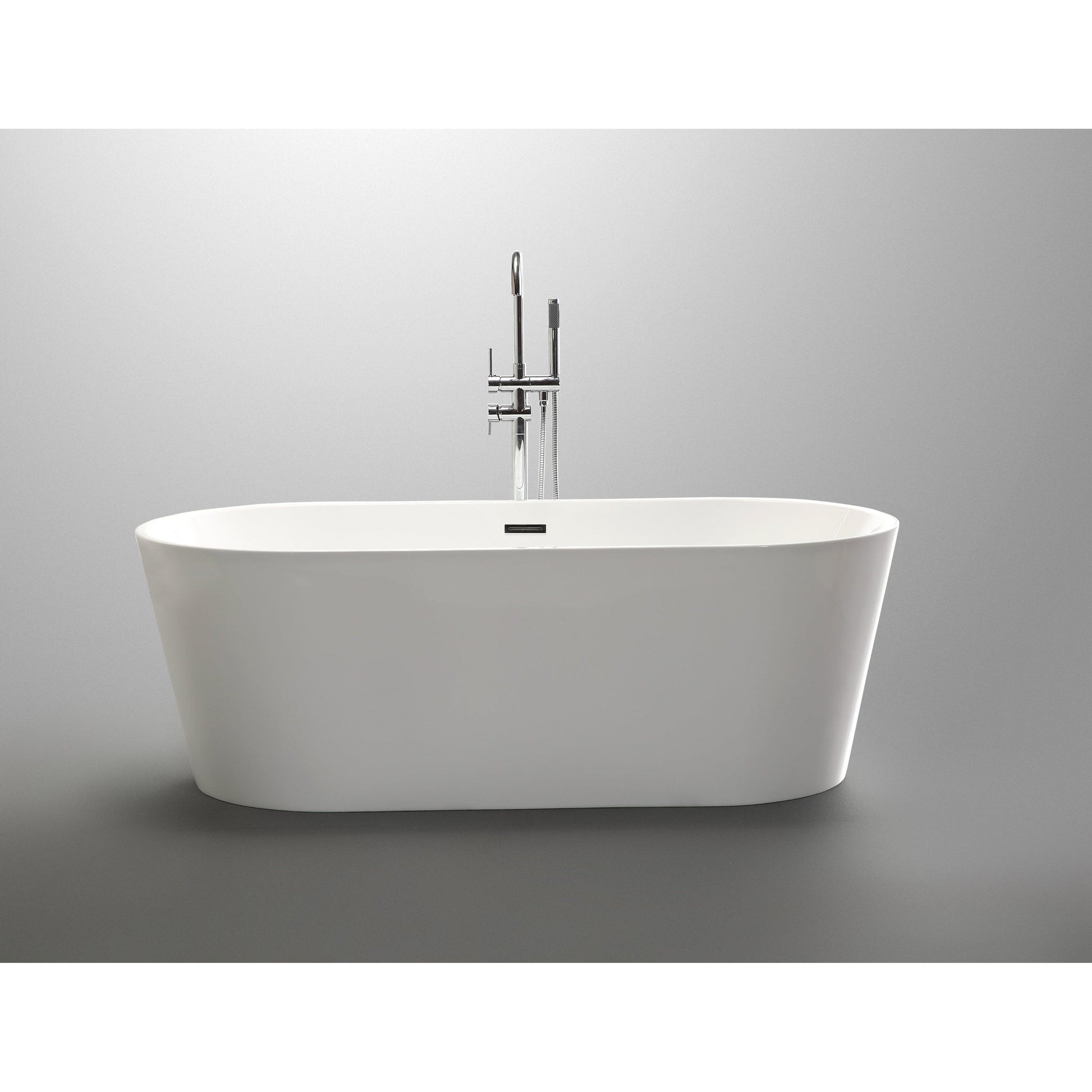 Vanity Art 59" x 30" White Acrylic Freestanding Non-Slip Soaking Bathtub With Polished Chrome Drain Finish