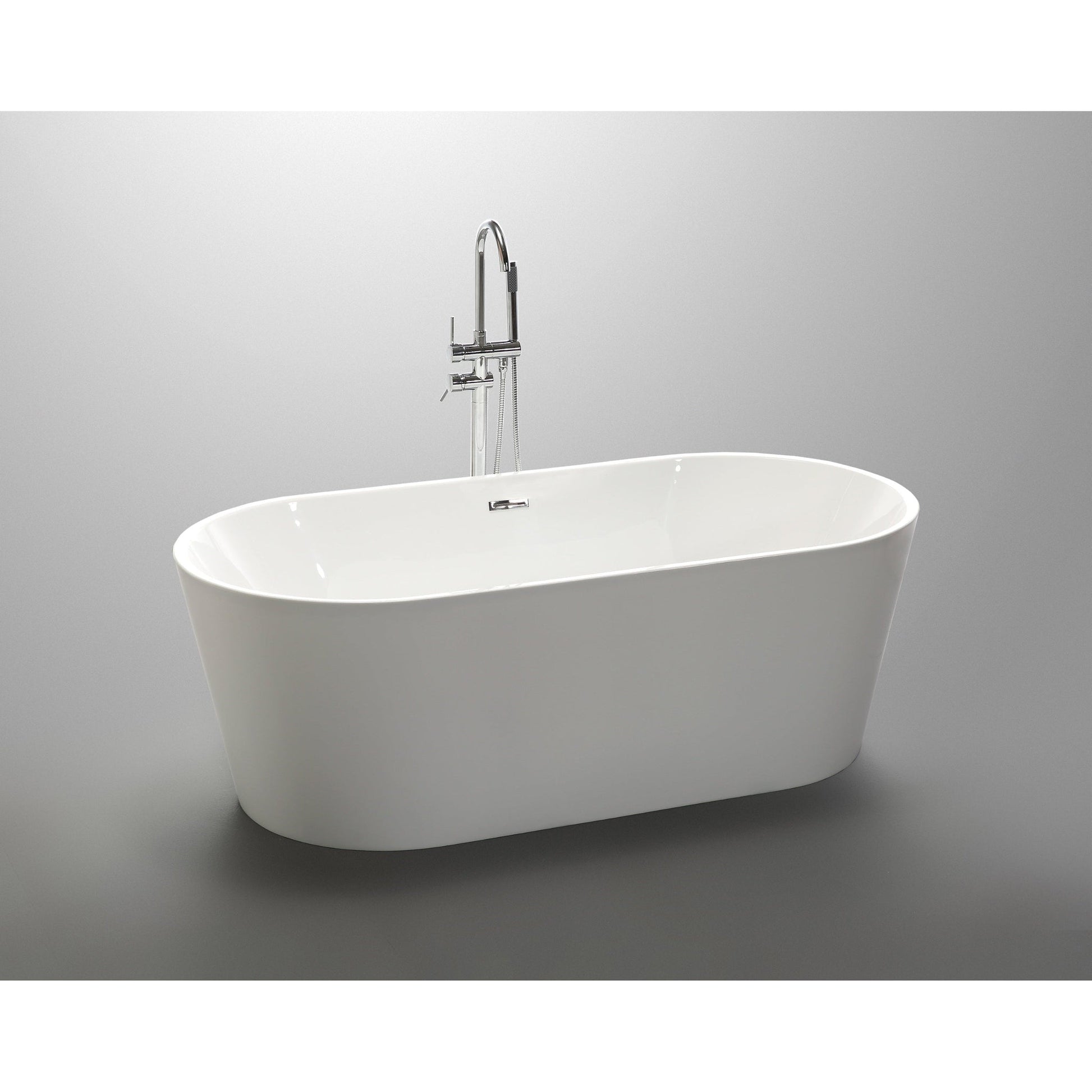 Vanity Art 59" x 30" White Acrylic Freestanding Non-Slip Soaking Bathtub With Polished Chrome Drain Finish