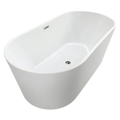 Vanity Art 59" x 30" White Acrylic Freestanding Non-Slip Soaking Bathtub With Polished Chrome Drain Finish