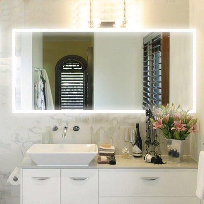 Vanity Art 60" W x 24" H Rectangular Frameless LED Lighted Illuminated Bathroom Vanity Wall Mirror With Touch Sensor Switch