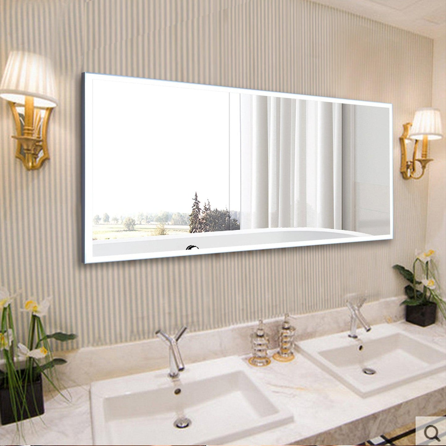 Vanity Art 60" W x 24" H Rectangular Frameless LED Lighted Illuminated Bathroom Vanity Wall Mirror With Touch Sensor Switch