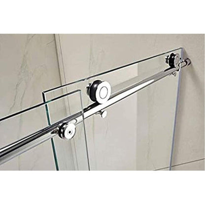 Vanity Art 60" W x 76" H Frameless Single Sliding Glass Barn Shower Door With Brushed Nickel Hardware