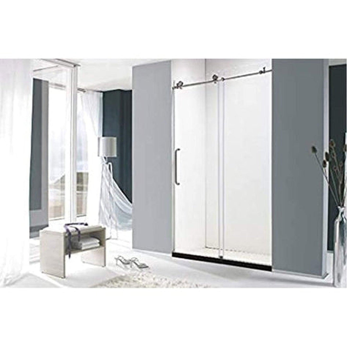 Vanity Art 60" W x 76" H Frameless Single Sliding Glass Barn Shower Door With Polished Chrome