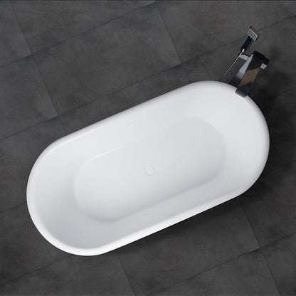 Vanity Art 61" Glossy White Flatbottom Freestanding Solid Surface Resin Stone Bathtub With Slotted Overflow and Pop-up Drain