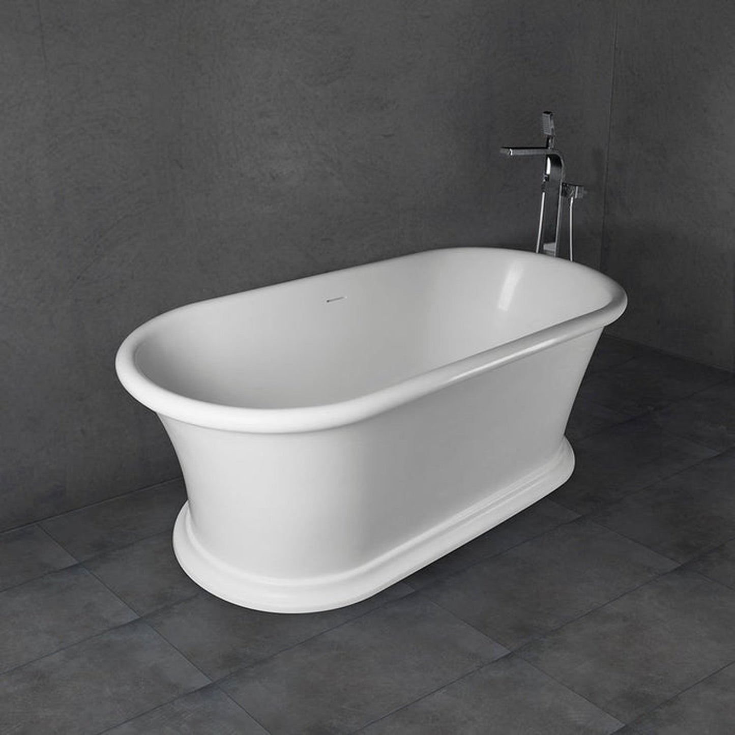 Vanity Art 61" Matte White Flatbottom Freestanding Solid Surface Resin Stone Bathtub With Slotted Overflow and Pop-up Drain