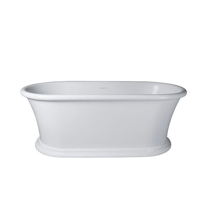 Vanity Art 61" Matte White Flatbottom Freestanding Solid Surface Resin Stone Bathtub With Slotted Overflow and Pop-up Drain