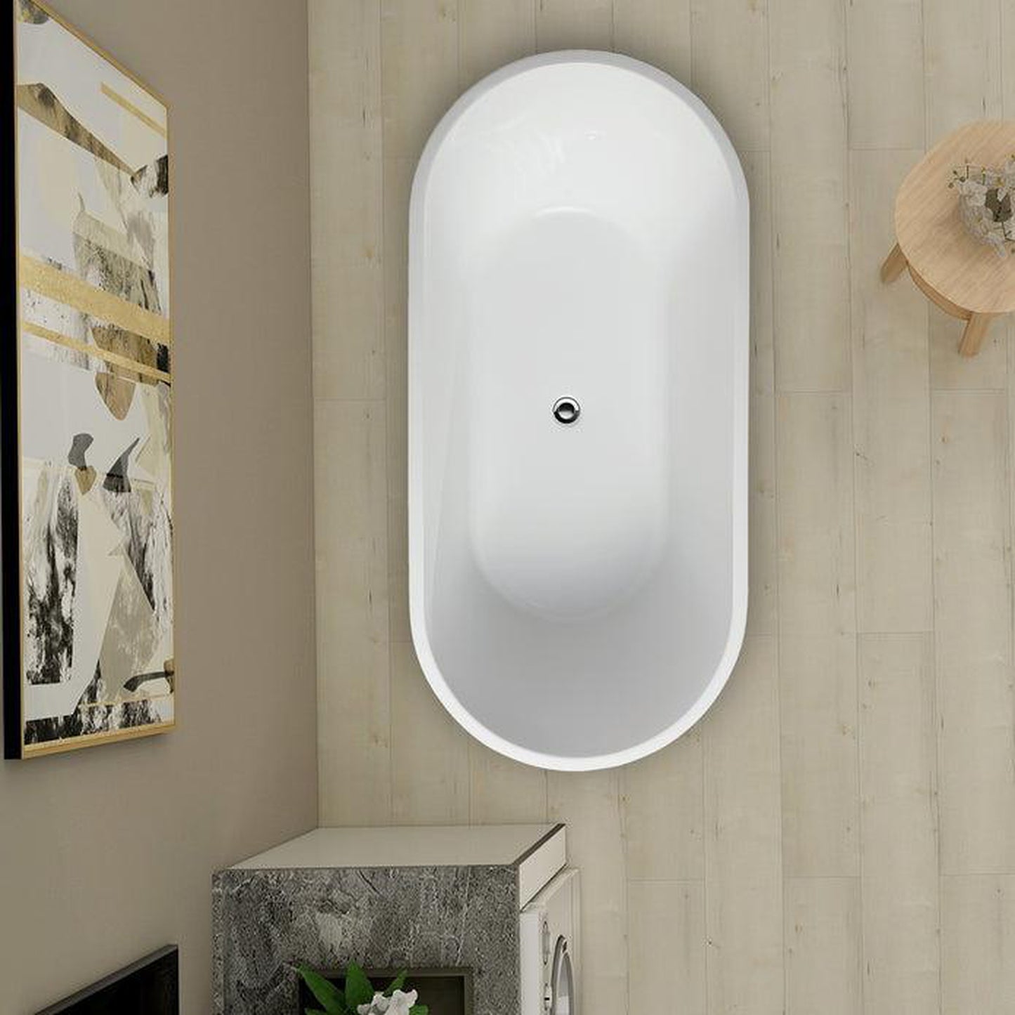 Vanity Art 63" x 30" White Acrylic Freestanding Bathtub With Chrome Pop-up Drain, Overflow and Flexible Drain Hose