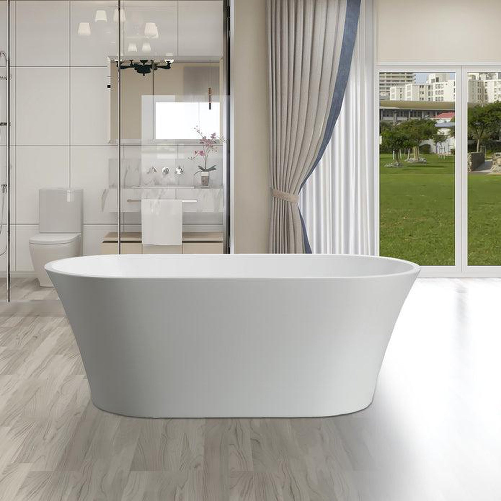 Vanity Art 63" x 30" White Acrylic Freestanding Bathtub With Chrome Pop-up Drain, Overflow and Flexible Drain Hose